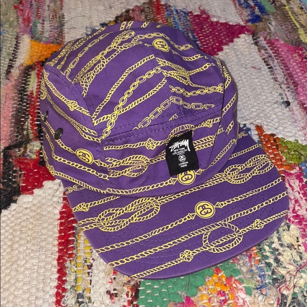 Stussy purple and gold 5 panel hat